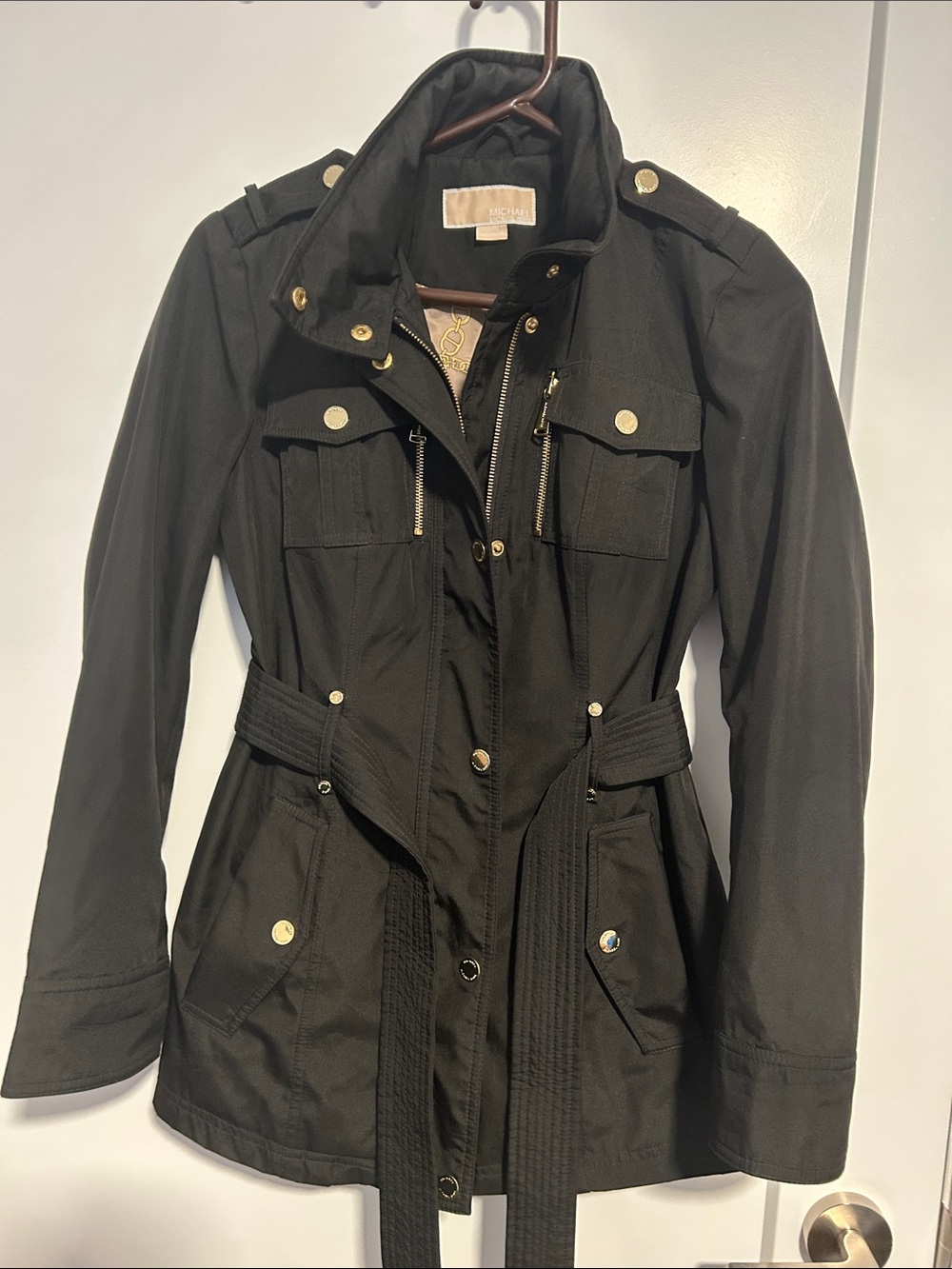 MICHAEL Michael Kors Black Utility Jacket with Belted Waist